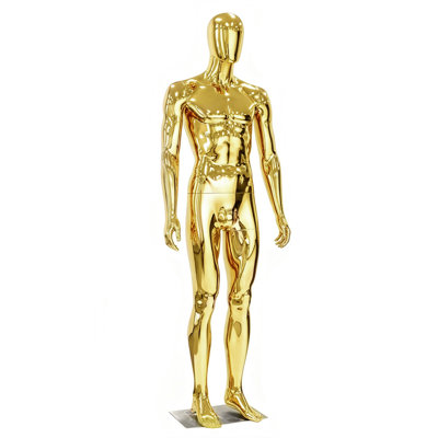 Mannequin pour homme au corps entier – 185 cm (73 pouces), mannequin ajustable, modèle en plastique détachable avec finition plaquée or, support et base en métal