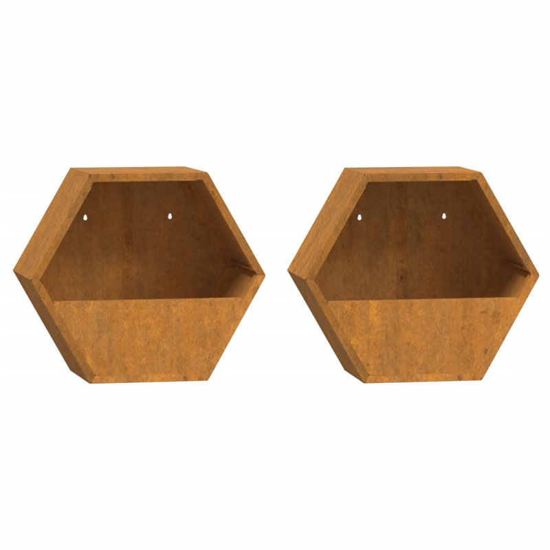 Wall Planters Rusty Corten Steel, 25cm H x 10cm W x 30cm D