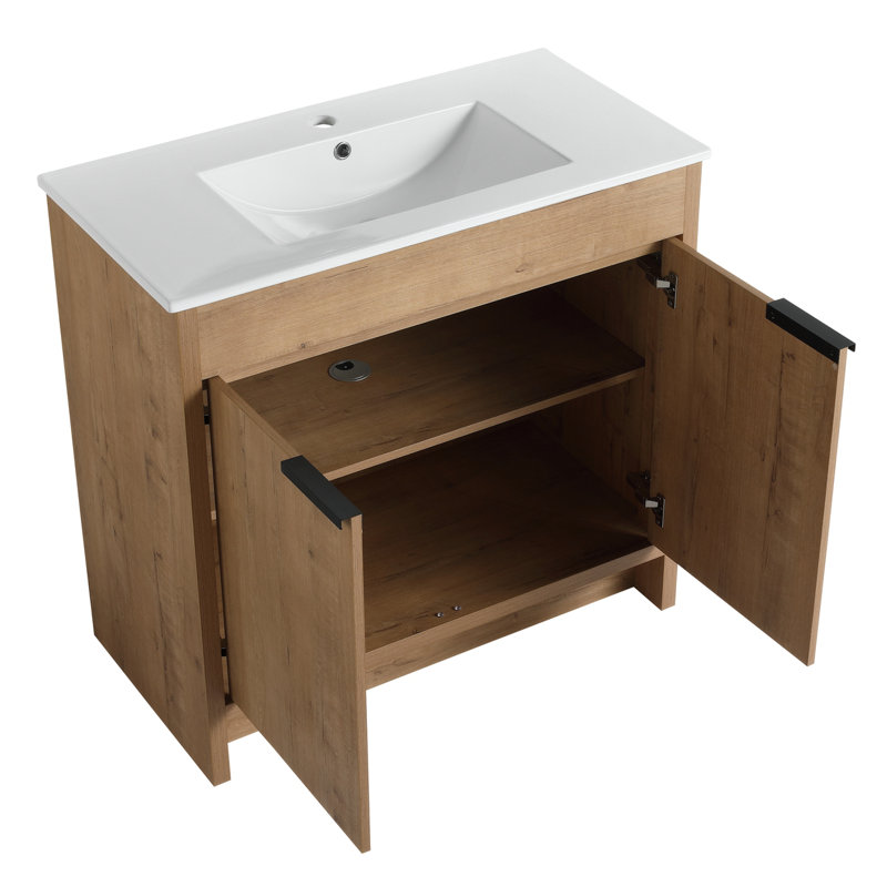 35.99 " W Free Standing Wall Mounted 1 Single Vanity Bathroom Vanity With Ceramic Top
