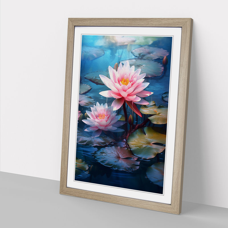 Water Lily Digital Art - Framed Print, 46cm H x 34cm W, Oak Framed