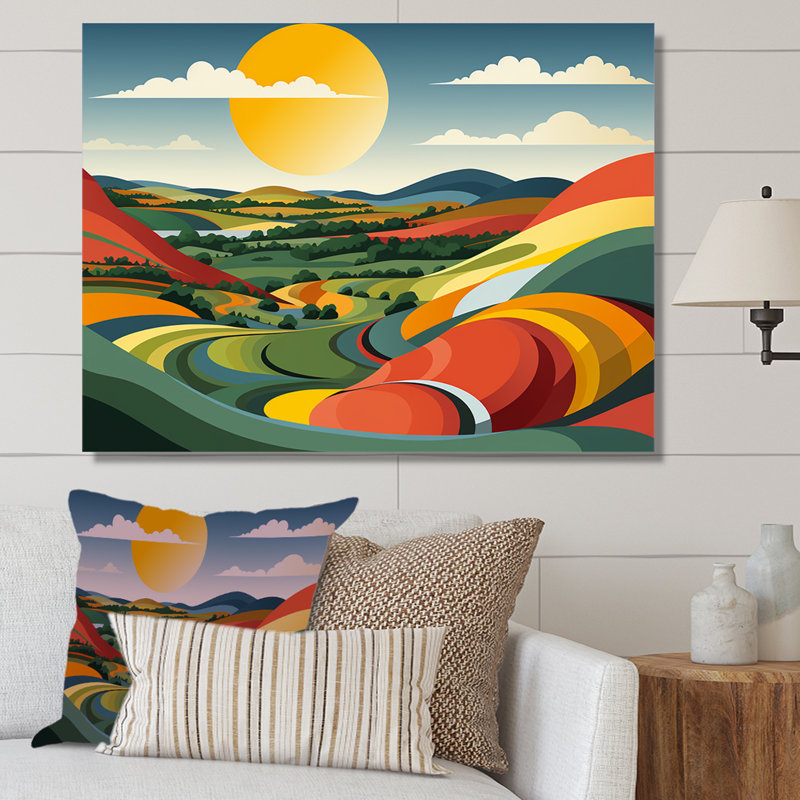 Multicolore «Bold Country Side Landscape I», art mural prairie, H 16 po x l 32 po x P 1 po, Toile tendue