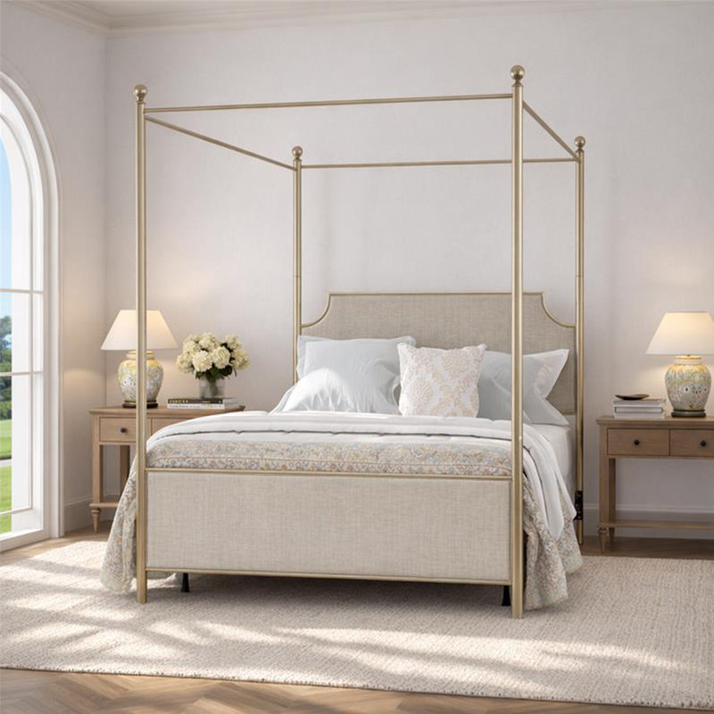 Olague Low Profile Canopy Bed, Queen, Champagne/Ivory