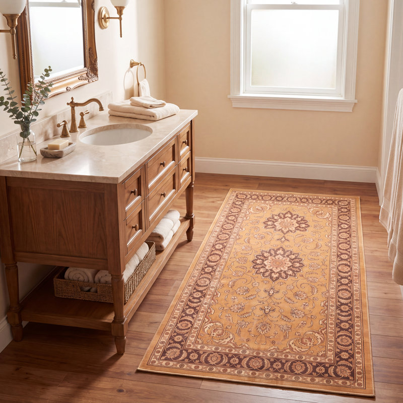 Tapis Manor traditionnel à médaillon délavé, style persan, orange, vert et crème, lavable à la machine, antidérapant, à poils courts, pour l'intérieur et l'extérieur, adapté aux animaux domestiques, idéal pour le salon, la chambre, la salle à manger, l'entrée, le couloir ou le bureau.