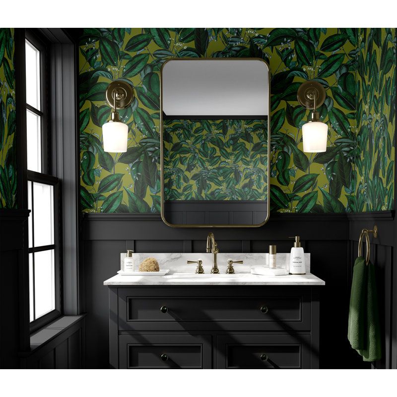Dark Foliage Wallpaper Green Leaves Wall Mural, 114" L x 76" W