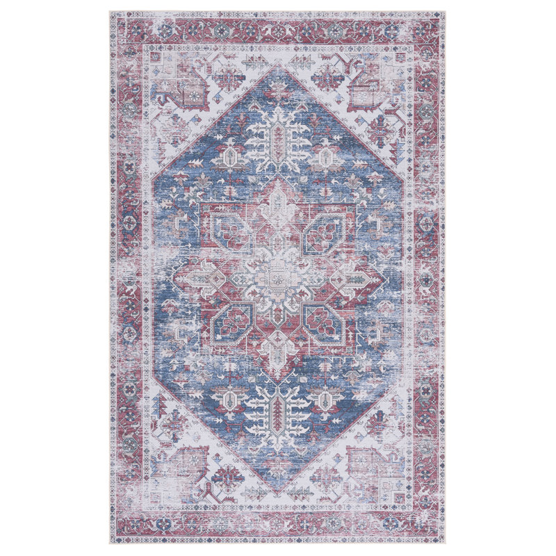 Tucson Florentine Machine Washable Non-Slip Area Rug , Navy Blue/Red, Rectangle 183 x 274 cm
