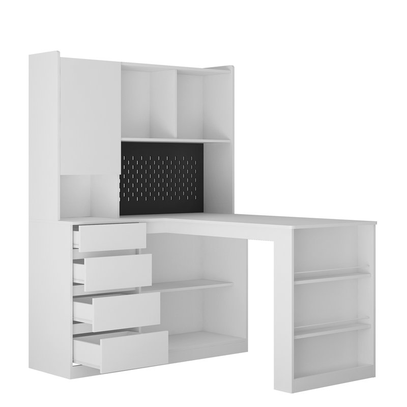 L Shaped Desk with Charger, White, Right Hand Return