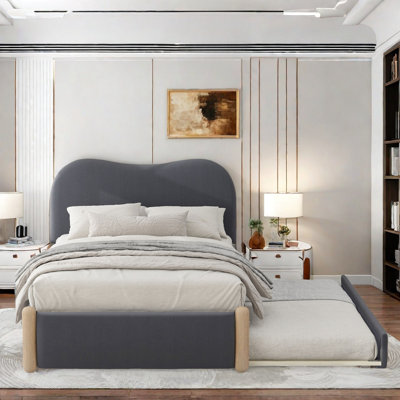 Upholstered Platform Bed with Twin Size Trundle Syrina