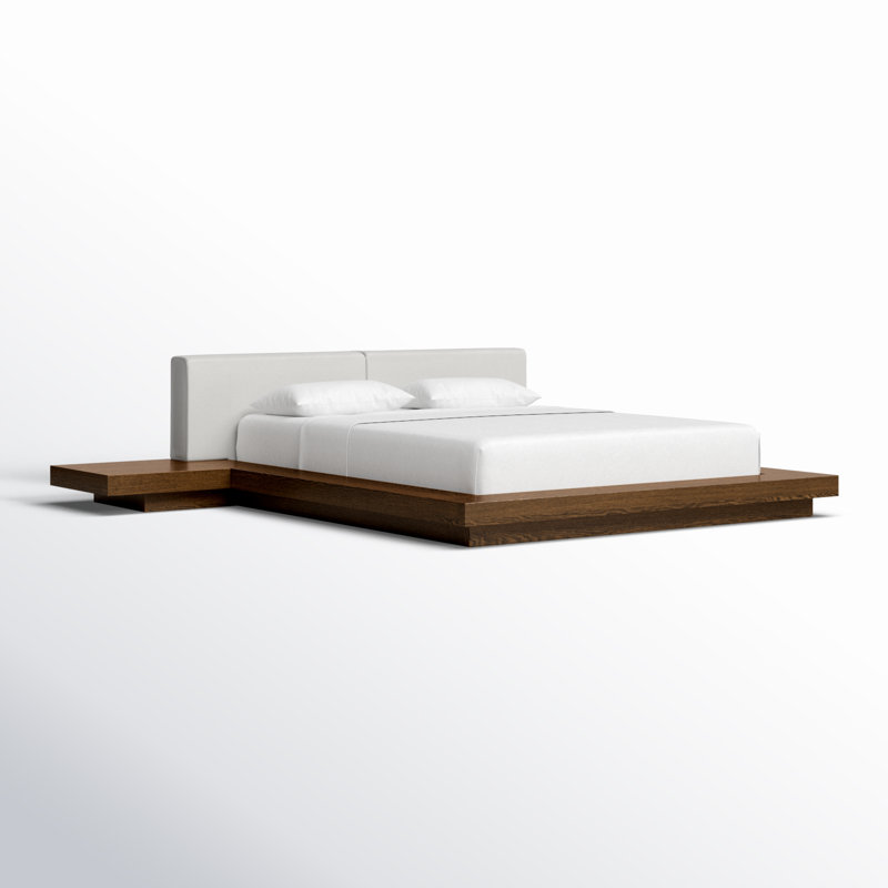 Upholstered Bed, King, Walnut/White Leather