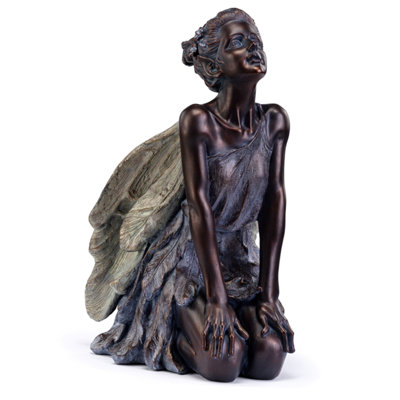 Kneeling Fairy Garden Bronze Statue