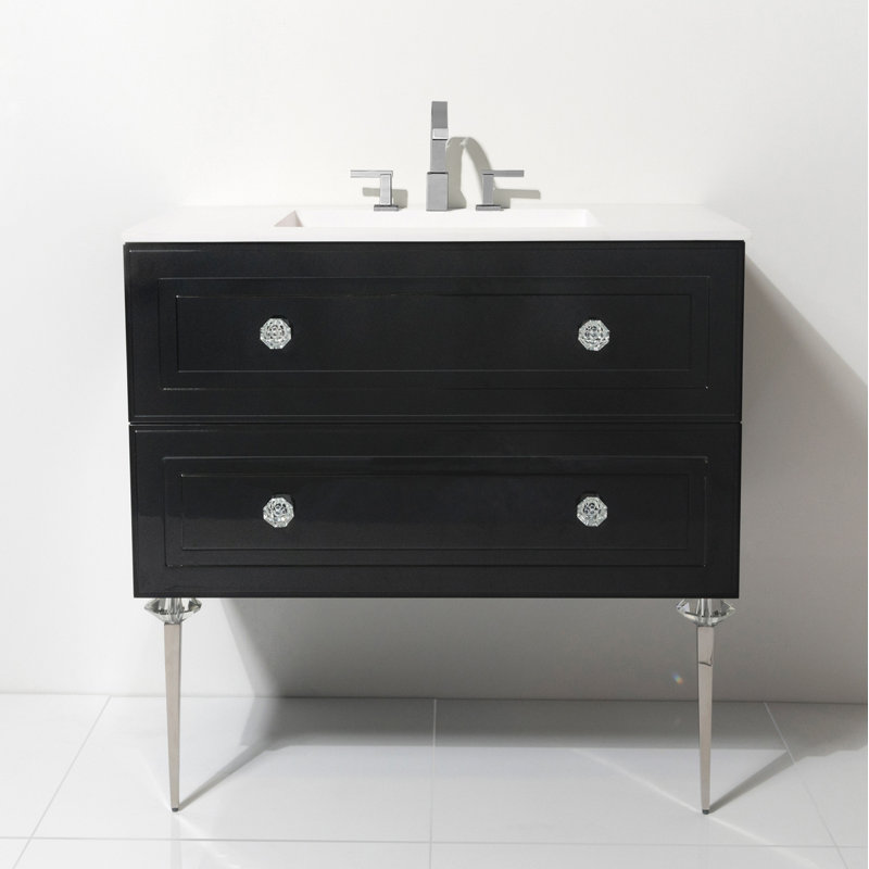 Ensemble de meuble-lavabo mural simple 30 po Teme Chrome, Nero