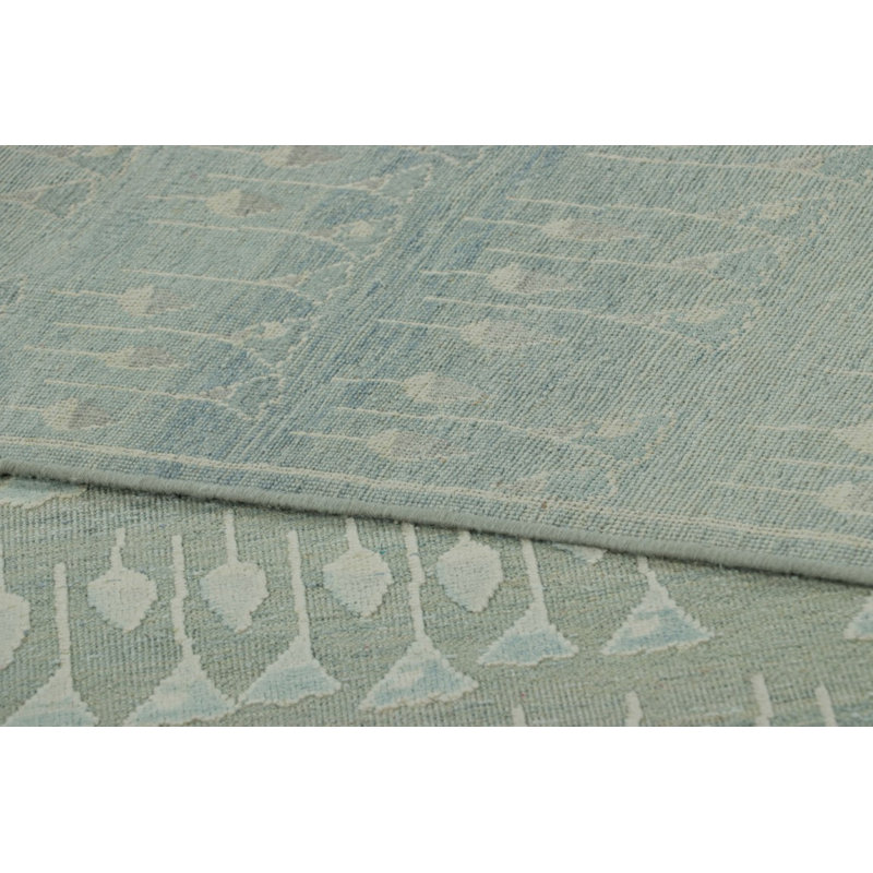 Rug & Kilim’S Block Print Custom Rug Design With Blue And Green Floral Patterns, Rectangle 10' x 14'