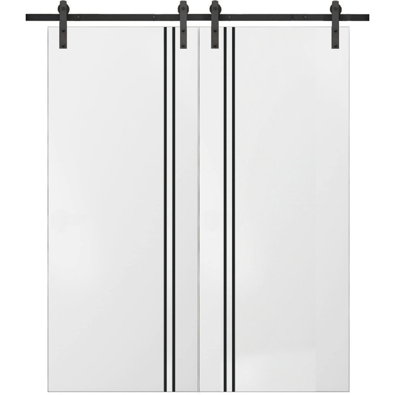 Porte de grange en bois massif massif, Satin blanc, 84 po x 96 po