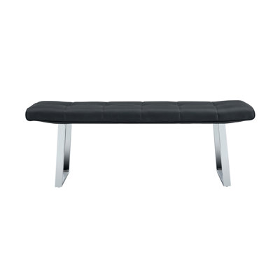 Dining Bench For 2-3, Upholstered Bench With Premium Leather, High-Resilience Sponge Cushion, Metal Beam Reinforced In Cushion Center, Arched Electroplated Legs (Black, Set Of 1)