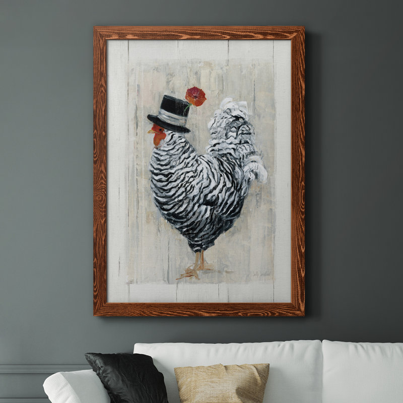 «Sunday Best Rooster», peinture sur toile à cadre flottant, H 37,5 po x l 27,5 po x P 1,5 po, Toile avec cadre brun