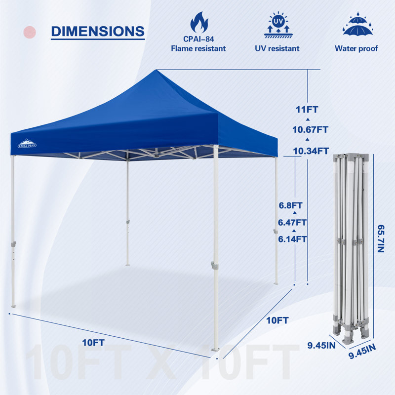 Pavillon escamotable 10 pi L 10 pi. D Auvent commercial en acier, Bleu