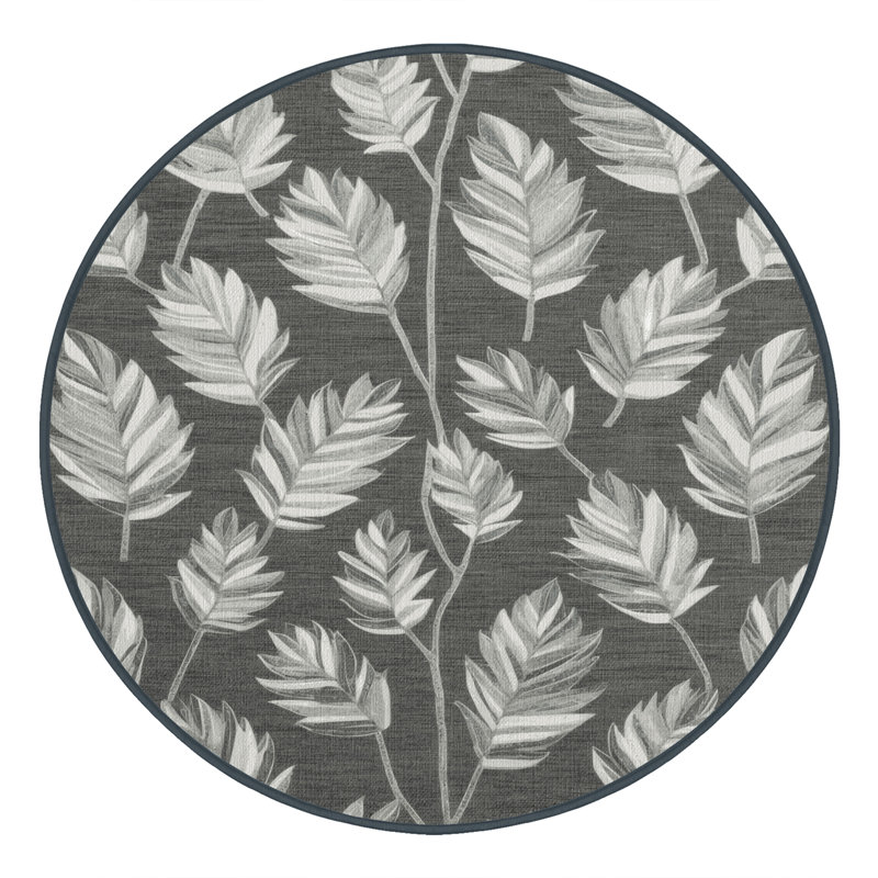 Tapis gris botanique lavable à la machine, Rond 4 pi