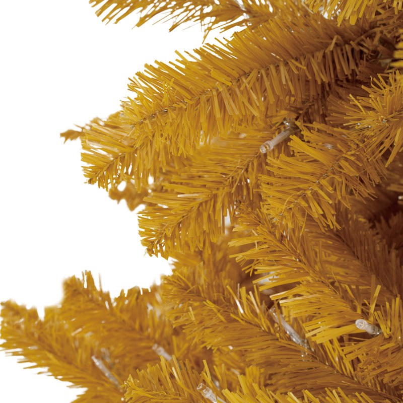 Traditional Gold Christmas Tree with Lights, Tree Prelit with Metal Stand, 7.5 ft