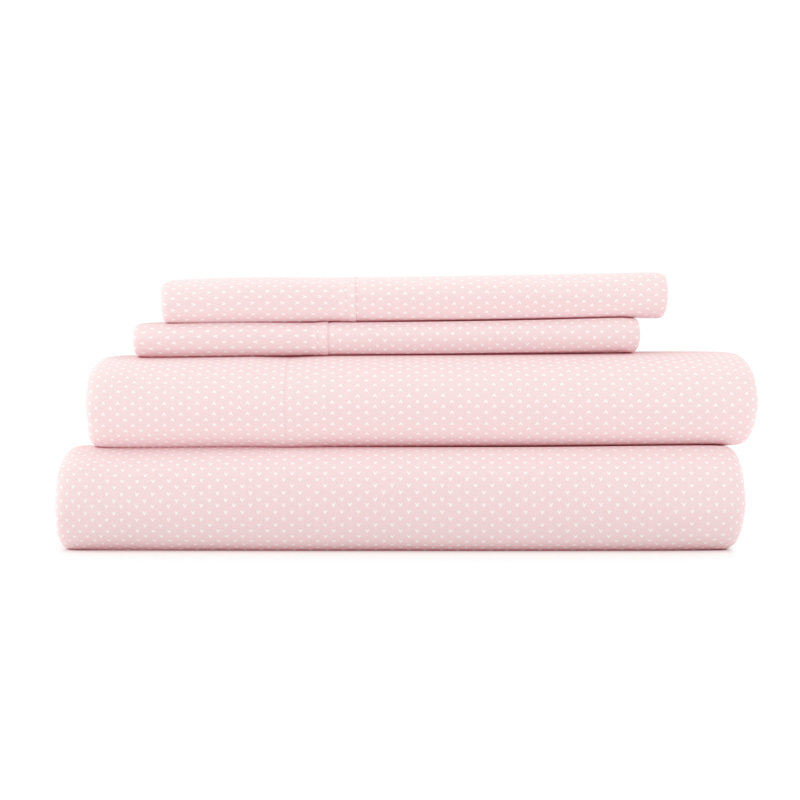 Home My Heart Pattern Microfiber Sheet Set, Pink, Queen Sheet Set + 1 Fitted Sheet + 2 Pillowcases