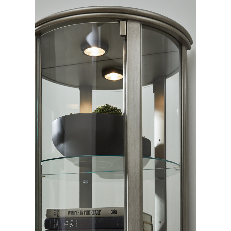 Goode Lighted Half Round 5 Shelf Curio Cabinet in Aged Silver
