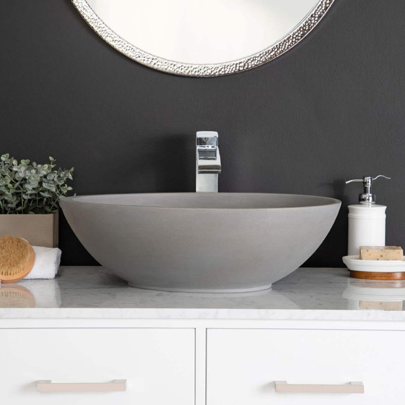 Chevington 15.5'' Concrete Oval Bathroom Sink, Light Gray