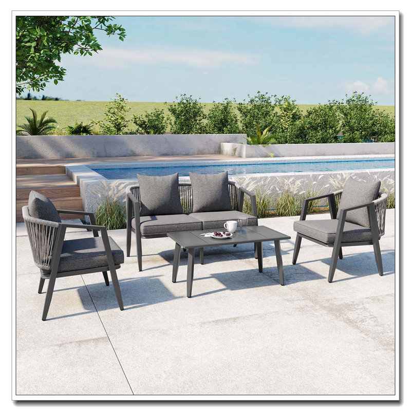 Ensemble de sièges d'extérieur en fer 4 pièces avec chaises rembourrées et banc