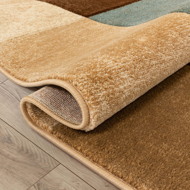 Ebern Designs Cyinthia Marcia Modern Geometric Blocks Multi Hand-Carved Rug, Reatangle 7'10" x 9'10"