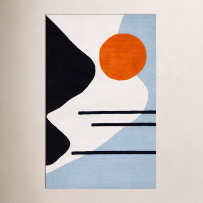 Felipe Ivory Blue Hand-Tufted Wool Abstract Rug