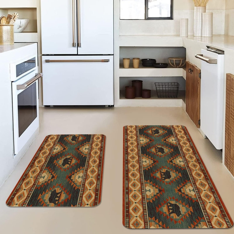 Tapis de cuisine aztèque Brown Bear, 2 pièces, tapis de décoration rustique pour la cuisine et la cabane