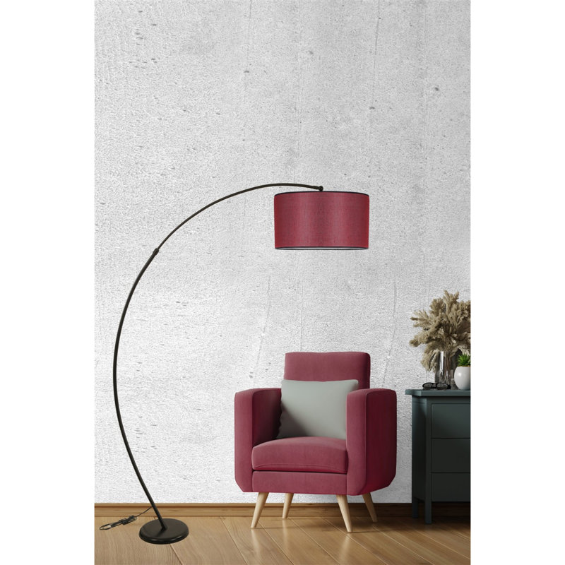 Emelia 185cm Arched Floor Lamp, Claret Red, Black