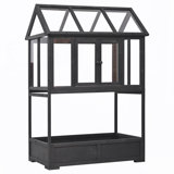 Garden Wood Portable Cold Frame with Movable Wheels Mini Greenhouse with Openable Roof and Storage Box
