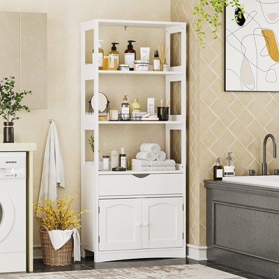 Armoire de rangement haute blanche de 162,5 cm (64 po), garde-manger autoportant avec étagères pour cuisine, salle de bain, salon