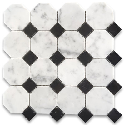 12" x 12" Marble Octagon and Dot Mosaic Floor Use Tile