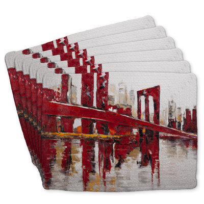 Braided Polyester Orlane Set of 6 - Abstract Red Bridge Decor