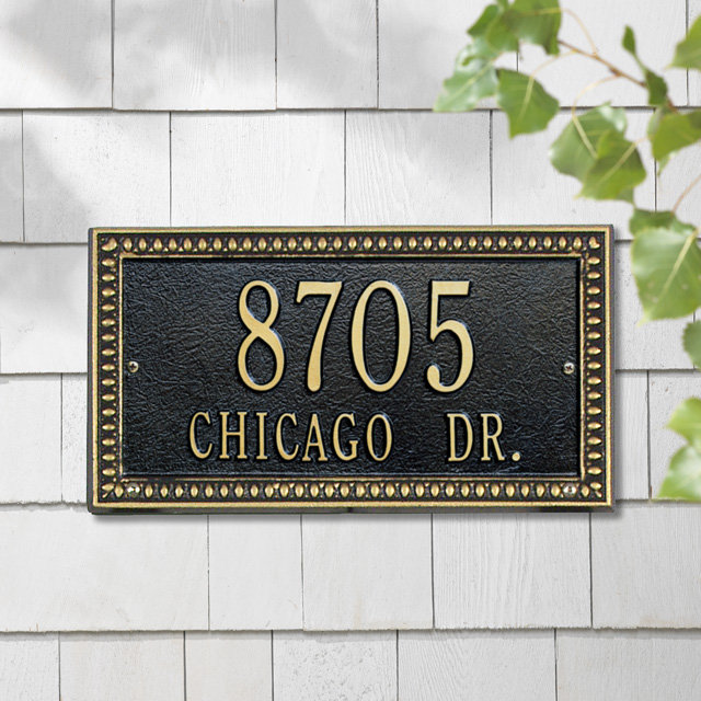 Egg and Dart 2-Line Wall Address Plaque, Black and Gold, Yes