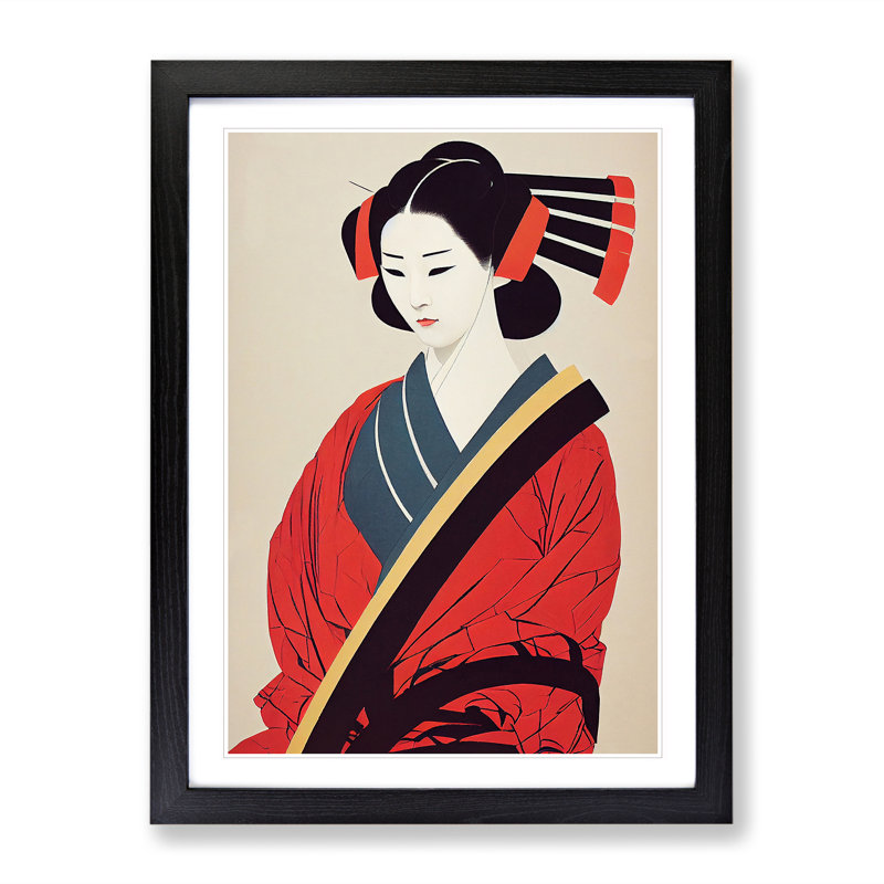 Traditional Geisha No.1 - Single Picture Frame Print, Black, 64cm H x 46cm W