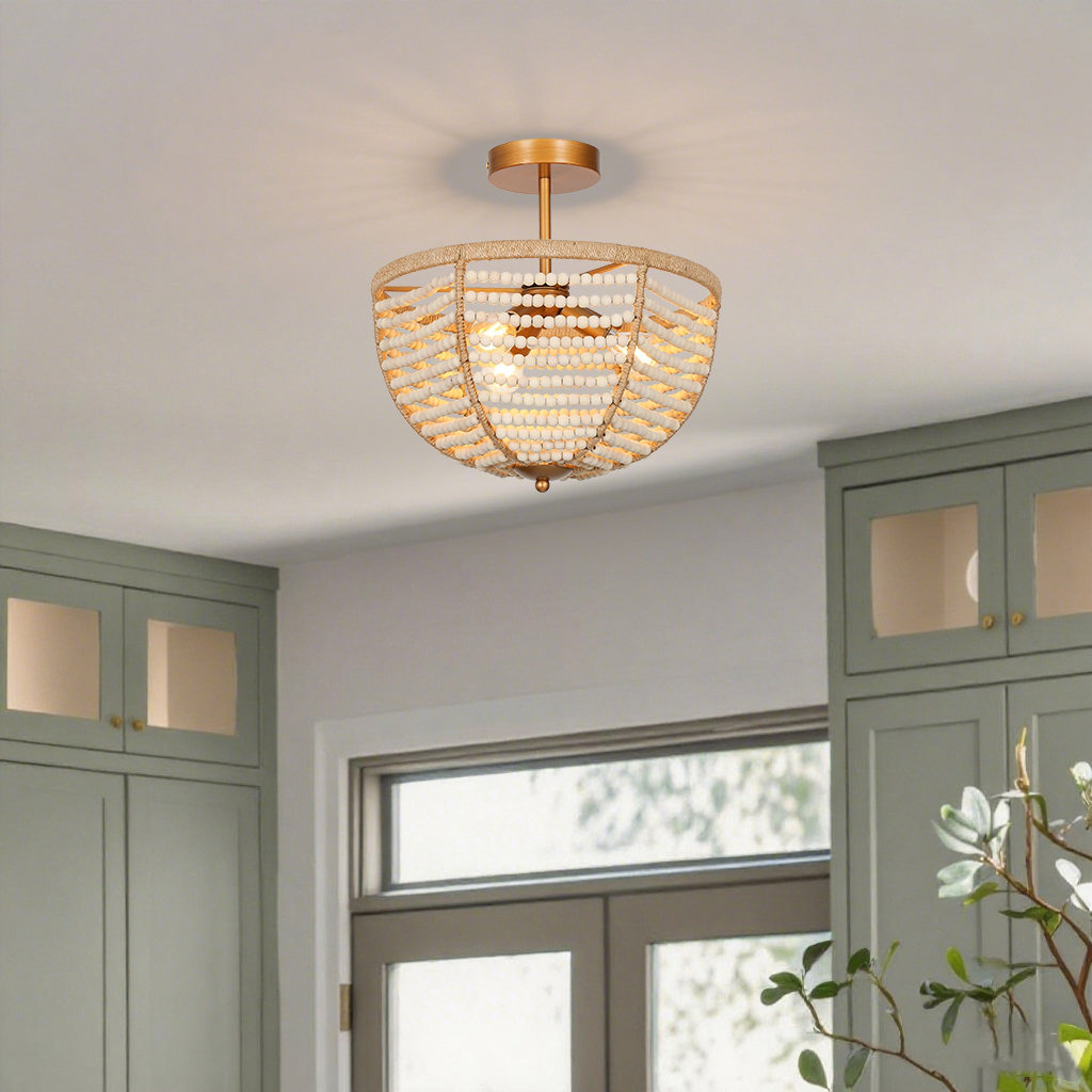 Jax 3 - Light 14'' Simple Drum Semi Flush Mount With Beaded Accents