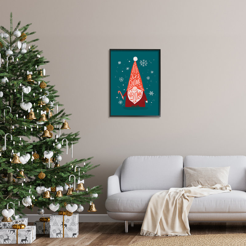 «Gnome for Christmas Holiday» par Loni Harris - Art textuel, H 30 po x l 24 po, Giclée encadrée noir minuit