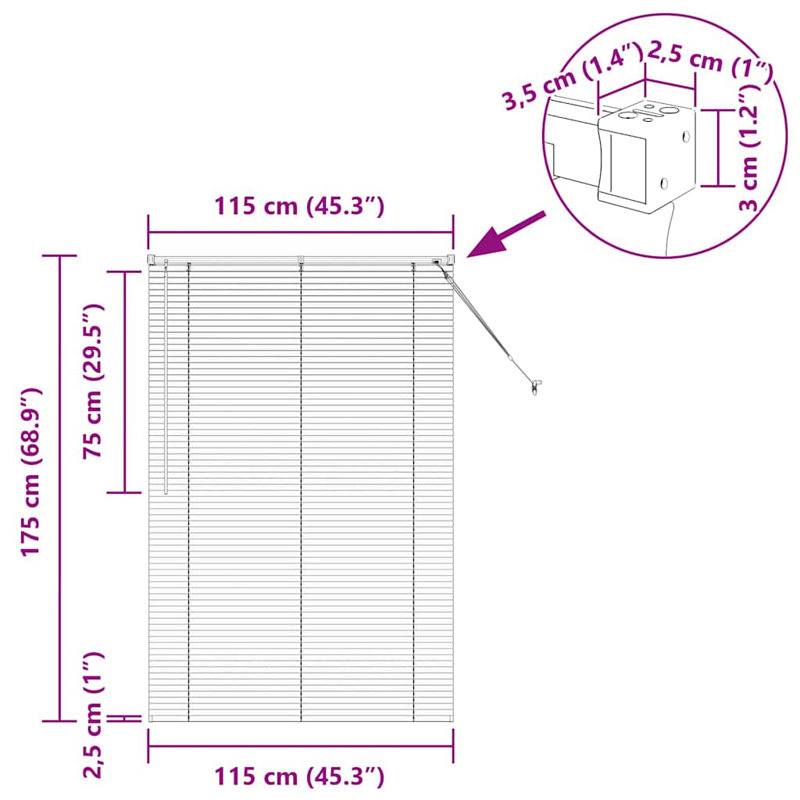 Venetian Blind, Dark Gray, 175cm L x 115cm W