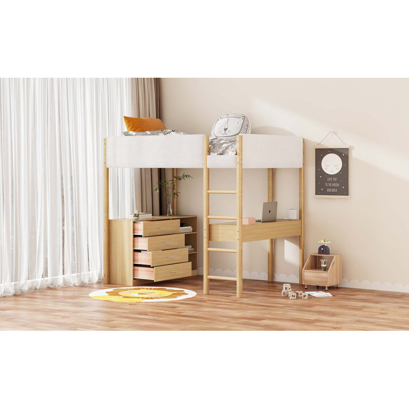 Lit mezzanine Teddy, Double, Naturel