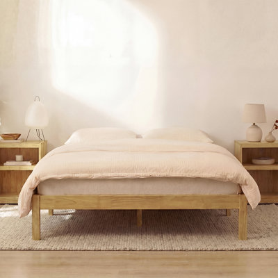 Lit plateforme classique en bois massif, grand lit, finition naturelle, aucun sommier requis, assemblage facile