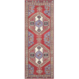 One-of-a-Kind Hand-Knotted 1960s 3'11" x 10'11" Runner Wool Area Rug in Red/Ivory/Navy
