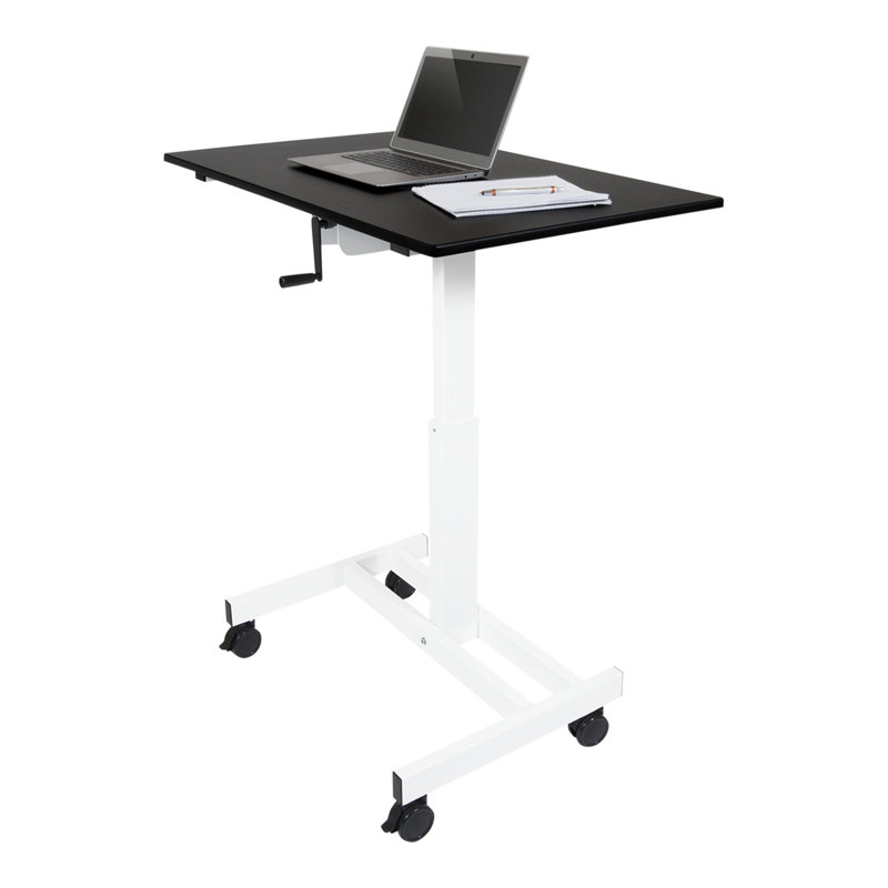 Adjustable Height White Frame Black Top Laptop Desk