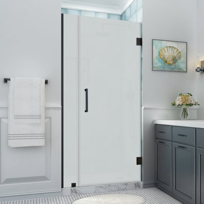 Belmore XL 30.25 - 31.25 in. x 80 in. Frameless Hinged Shower Door with Ultra-Bright Frosted Glass