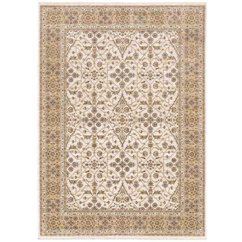 Tapis oriental ivoire / doré Atherine, Rectangle 3 pi 3 po x 5 pi