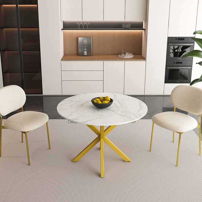 Élégante table de salle à manger ronde avec longueur réglable et base en acier au carbone robuste pour une durabilité et une polyvalence modernes
