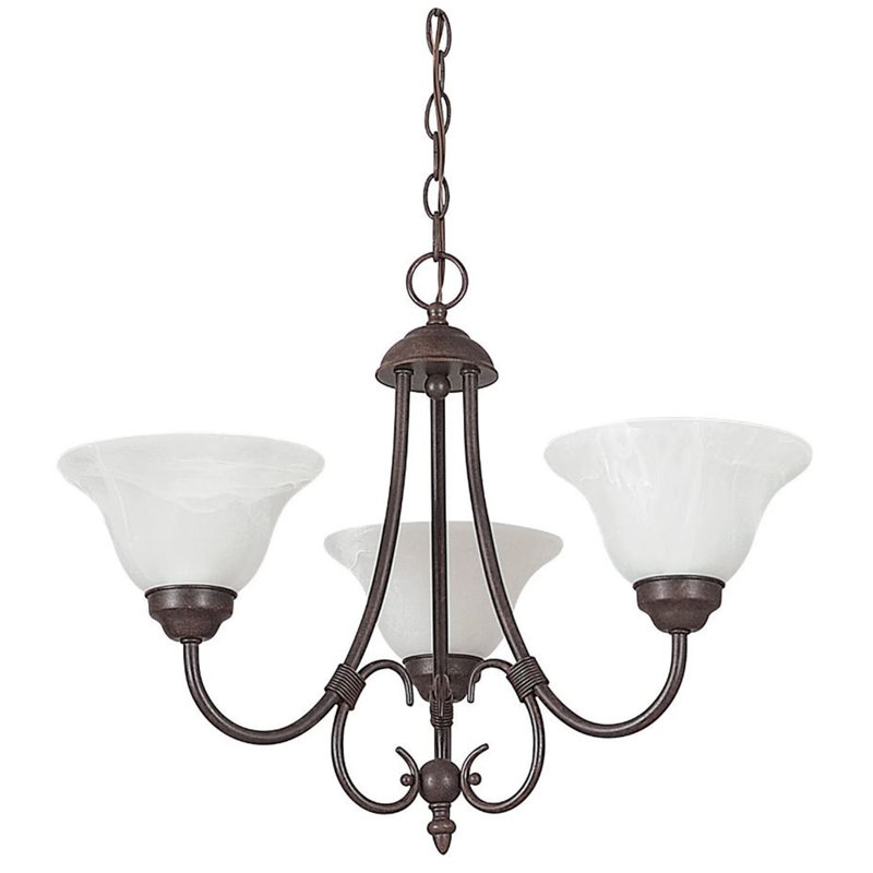 Westphal 3 - Light Shaded Chandelier Pendant, Rubbed Bronze, Faux Alabaster