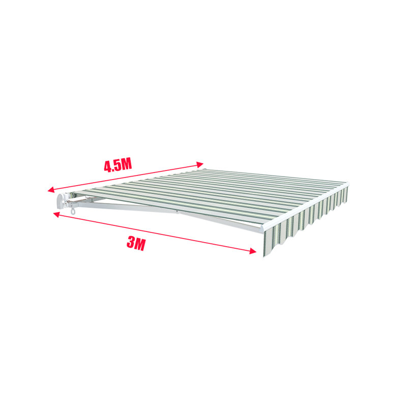 Ophelia & Co. 450cm W x 300cm D Retractable Awning Patio Garden Canopy Angle Adjustable, 450cm W x 300cm, Light Green/White