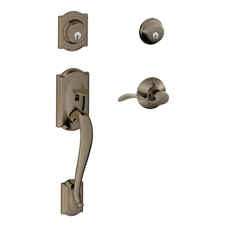 Camelot Handleset with Double Cylinder Deadbolt and Door Knob and Rosette, Antique Pewter, Left