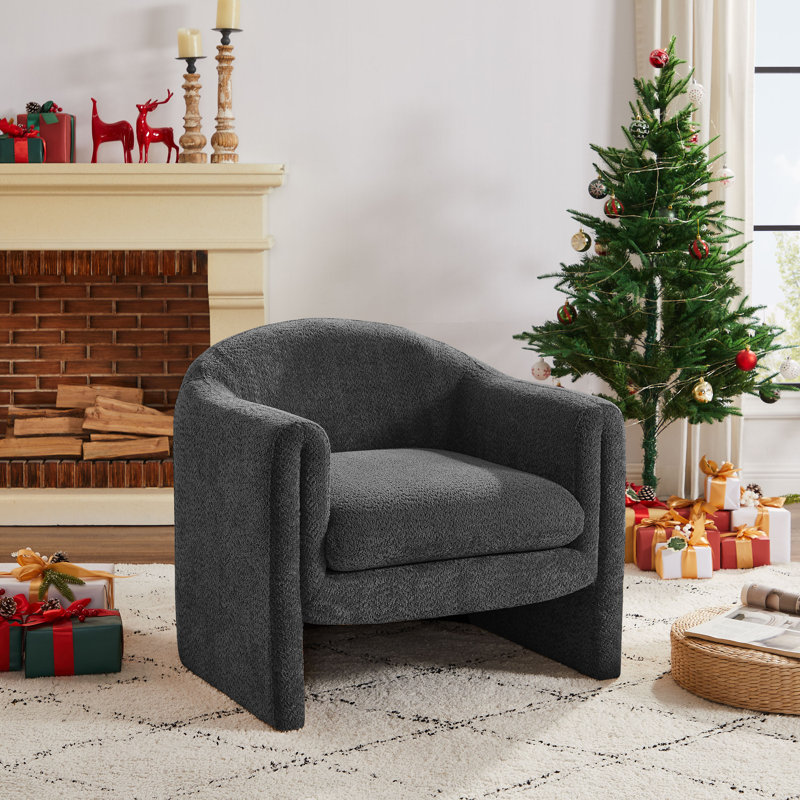 Sephine 31.2" Upholstered Nordic-style Accent Chair, Dark Gray Boucle