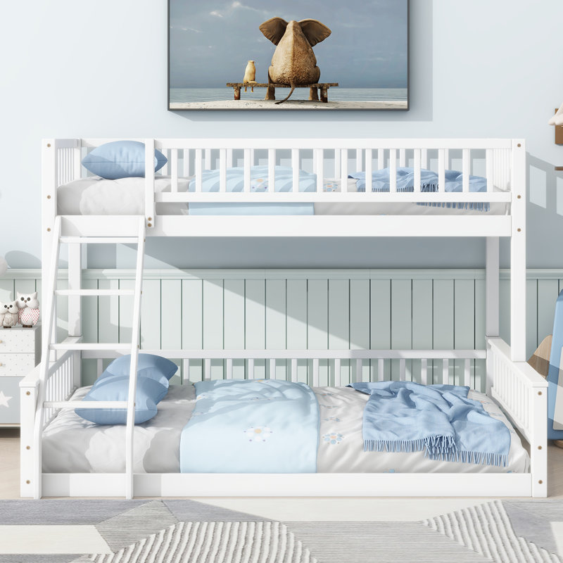 Jennifere Bunk Bed with Ladder and Guardrails, White, Twin XL over Queen